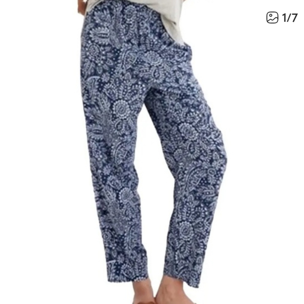 Madewell Blue and White Huston Paisley Print Lightweight Pull On Crop Pants